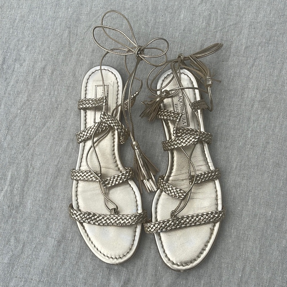 Aquazzura gold leather braided gladiator sandals